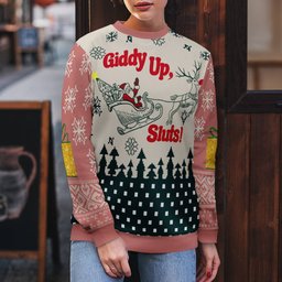 Giddy Up Sluts Ugly Christmas Sweater Mocha Mousse