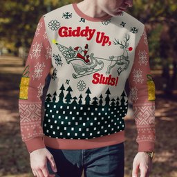 Giddy Up Sluts Ugly Christmas Sweater Mocha Mousse