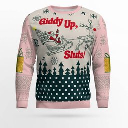 Giddy Up Sluts Ugly Christmas Sweater Powder Pink
