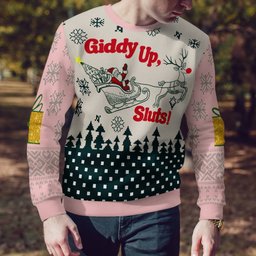 Giddy Up Sluts Ugly Christmas Sweater Powder Pink