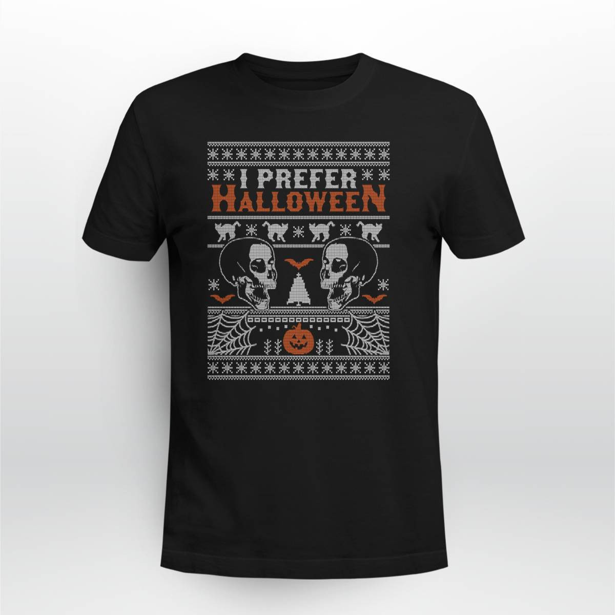 I Prefer Halloween Ugly Christmas Sweater Xmas Skull Bats