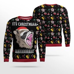 Raccoon It's Christmas Ugly Christmas Sweater Black