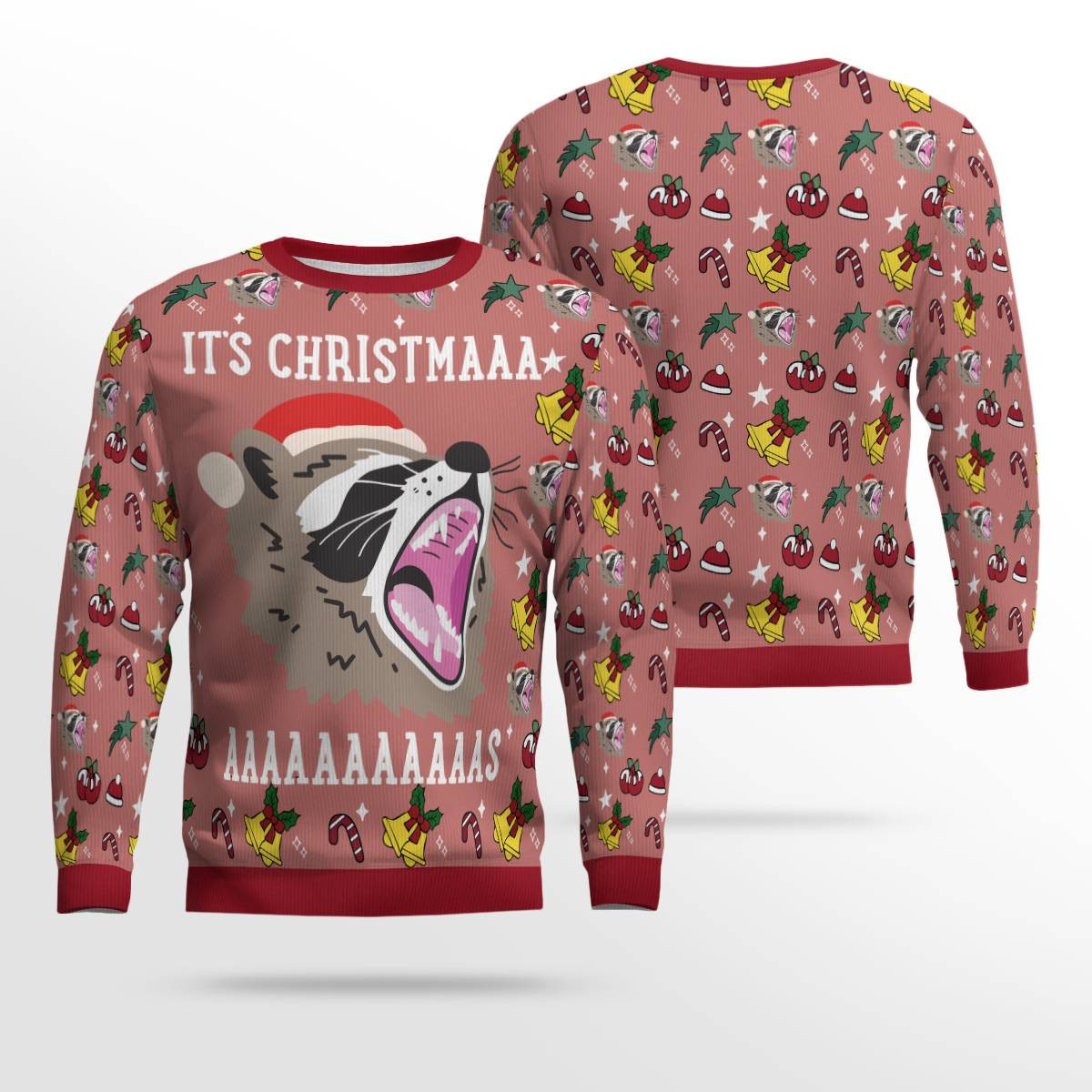Raccoon It's Christmas Ugly Christmas Sweater Mocha Mousse