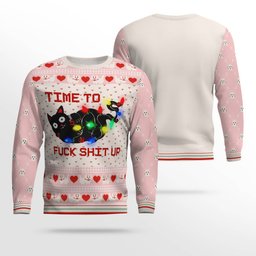 Time to Fuck Shit up Cat Ugly Christmas Sweater Powder Pink