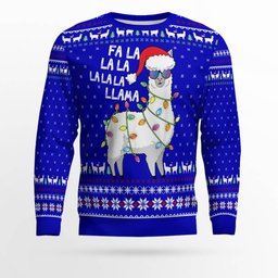 Cool Llama Ugly Christmas Sweater Green Blue