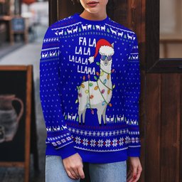 Cool Llama Ugly Christmas Sweater Green Blue