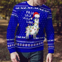 Cool Llama Ugly Christmas Sweater Green Blue