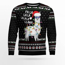 Cool Llama Ugly Christmas Sweater Green Black