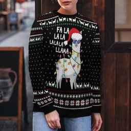 Cool Llama Ugly Christmas Sweater Green Black