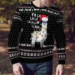 Cool Llama Ugly Christmas Sweater Green Black