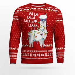 Cool Llama Ugly Christmas Sweater Green Red