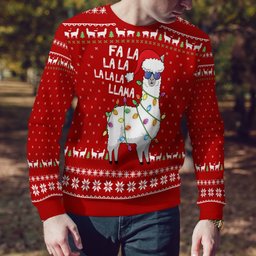 Cool Llama Ugly Christmas Sweater Green Red