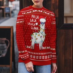 Cool Llama Ugly Christmas Sweater Green Red