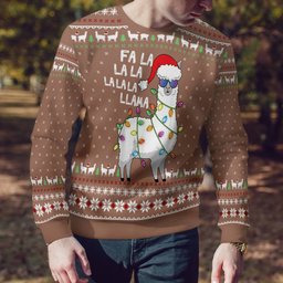 Cool Llama Ugly Christmas Sweater Green Mocha Mousse