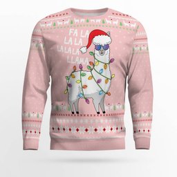 Cool Llama Ugly Christmas Sweater Green Powder Pink