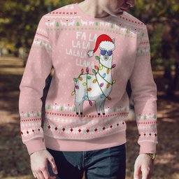 Cool Llama Ugly Christmas Sweater Green Powder Pink