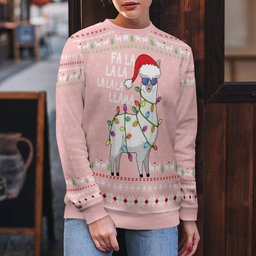 Cool Llama Ugly Christmas Sweater Green Powder Pink