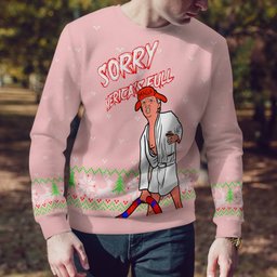 Donald Trump Sorry Merica's Full Ugly Christmas Sweater Powder Pink