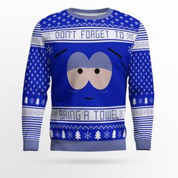 Southpark Don't Forget To Bring a Towel Ugly Christmas Sweater Blue