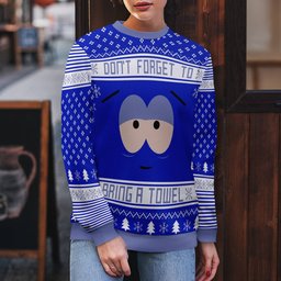 Southpark Don't Forget To Bring a Towel Ugly Christmas Sweater Blue