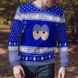 Southpark Don't Forget To Bring a Towel Ugly Christmas Sweater Blue