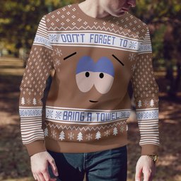 Southpark Don't Forget To Bring a Towel Ugly Christmas Sweater Mocha Mousse