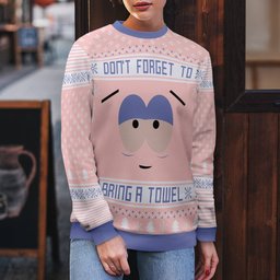 Southpark Don't Forget To Bring a Towel Ugly Christmas Sweater Powder Pink