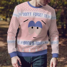 Southpark Don't Forget To Bring a Towel Ugly Christmas Sweater Powder Pink