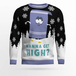 Southpark Towelie Red Eyes Wanna Get High Ugly Christmas Sweater Black
