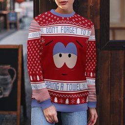 Southpark Don't Forget To Bring a Towel Ugly Christmas Sweater Red