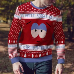 Southpark Don't Forget To Bring a Towel Ugly Christmas Sweater Red