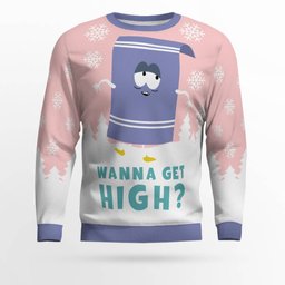Southpark Towelie Red Eyes Wanna Get High Ugly Christmas Sweater Powder Pink