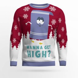Southpark Towelie Red Eyes Wanna Get High Ugly Christmas Sweater Red