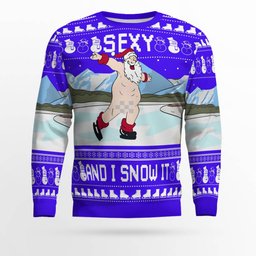 Sexy Santa Dirty Ice-Skate Ugly Christmas Sweater Blue