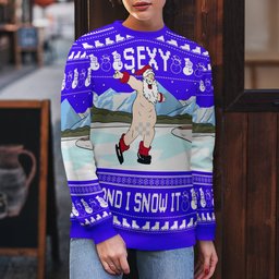 Sexy Santa Dirty Ice-Skate Ugly Christmas Sweater Blue