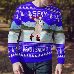 Sexy Santa Dirty Ice-Skate Ugly Christmas Sweater Blue