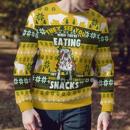 Bulldog They See You When You're Eating Snack Ugly Christmas Sweater Gold Metallic