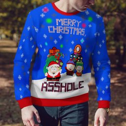 South Park Merry Christmas Asshole Ugly Christmas Sweater Blue