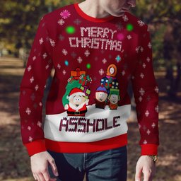 South Park Merry Christmas Asshole Ugly Christmas Sweater Burgundy