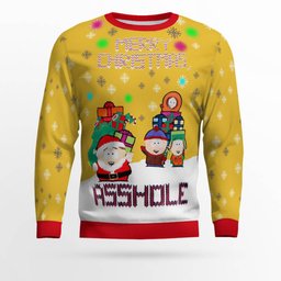 South Park Merry Christmas Asshole Ugly Christmas Sweater Gold Metallic