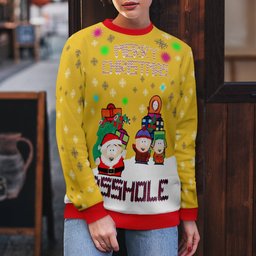 South Park Merry Christmas Asshole Ugly Christmas Sweater Gold Metallic