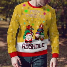 South Park Merry Christmas Asshole Ugly Christmas Sweater Gold Metallic