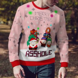 South Park Merry Christmas Asshole Ugly Christmas Sweater Powder Pink