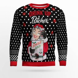 Drink Up Bitches Ugly Christmas Sweater Black