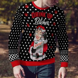 Drink Up Bitches Ugly Christmas Sweater Black