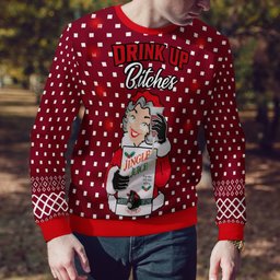Drink Up Bitches Ugly Christmas Sweater Burgundy