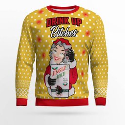 Drink Up Bitches Ugly Christmas Sweater Gold Metallic