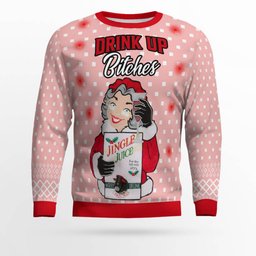 Drink Up Bitches Ugly Christmas Sweater Powder Pink