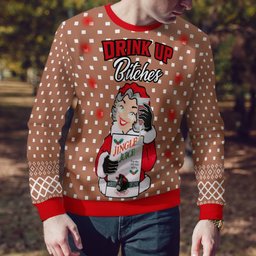 Drink Up Bitches Ugly Christmas Sweater Mocha Mousse