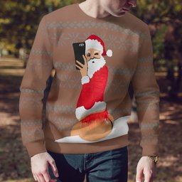 Selfie Santa Ass Ugly Christmas Sweater Mocha Mousse